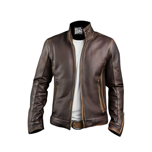 Brown leather jacket on a mannequin