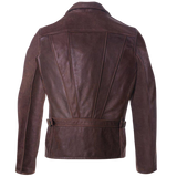 Brown leather jacket shown from the back