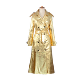 Gold trench coat on a mannequin against