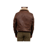 Brown leather jacket with fur collar