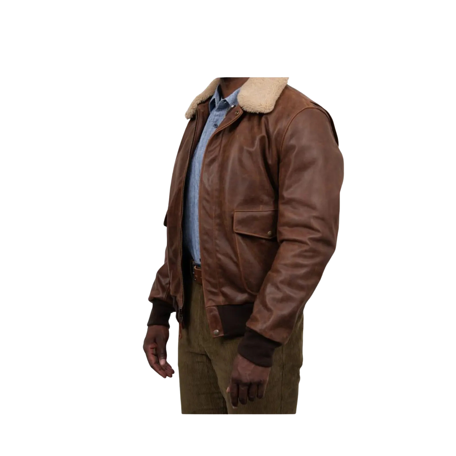 Brown leather jacket with fur lining