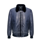 Navy Blue Python Leather Bomber Jacket