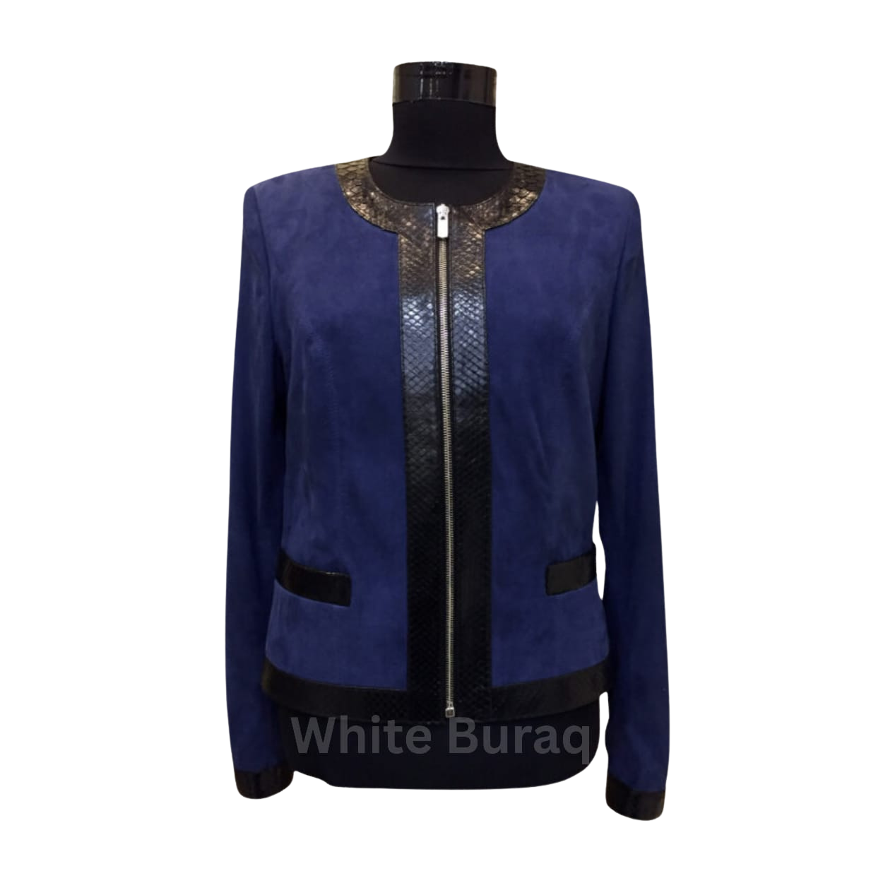 Navy Blue Snake Skin Leather Jacket