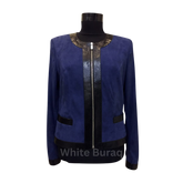 Navy Blue Snake Skin Leather Jacket