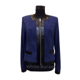 Navy Blue Snake Skin Leather Jacket