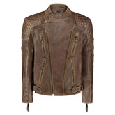 Brown leather jacket with quilted shoulders