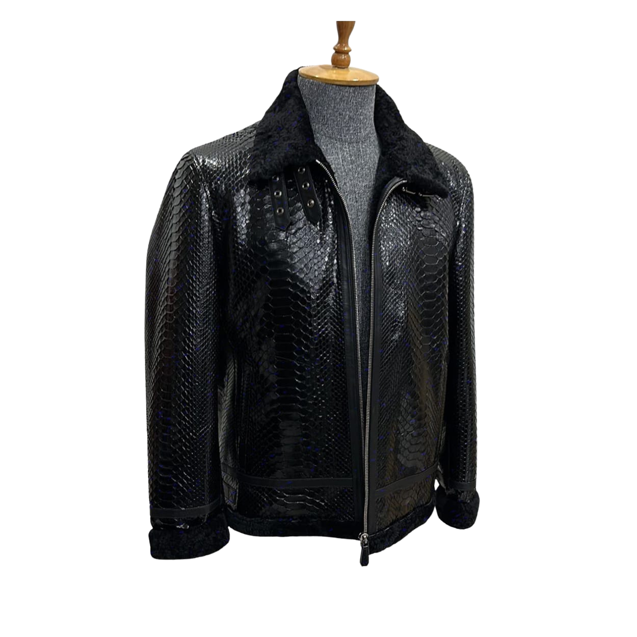 Black leather jacket on a mannequin