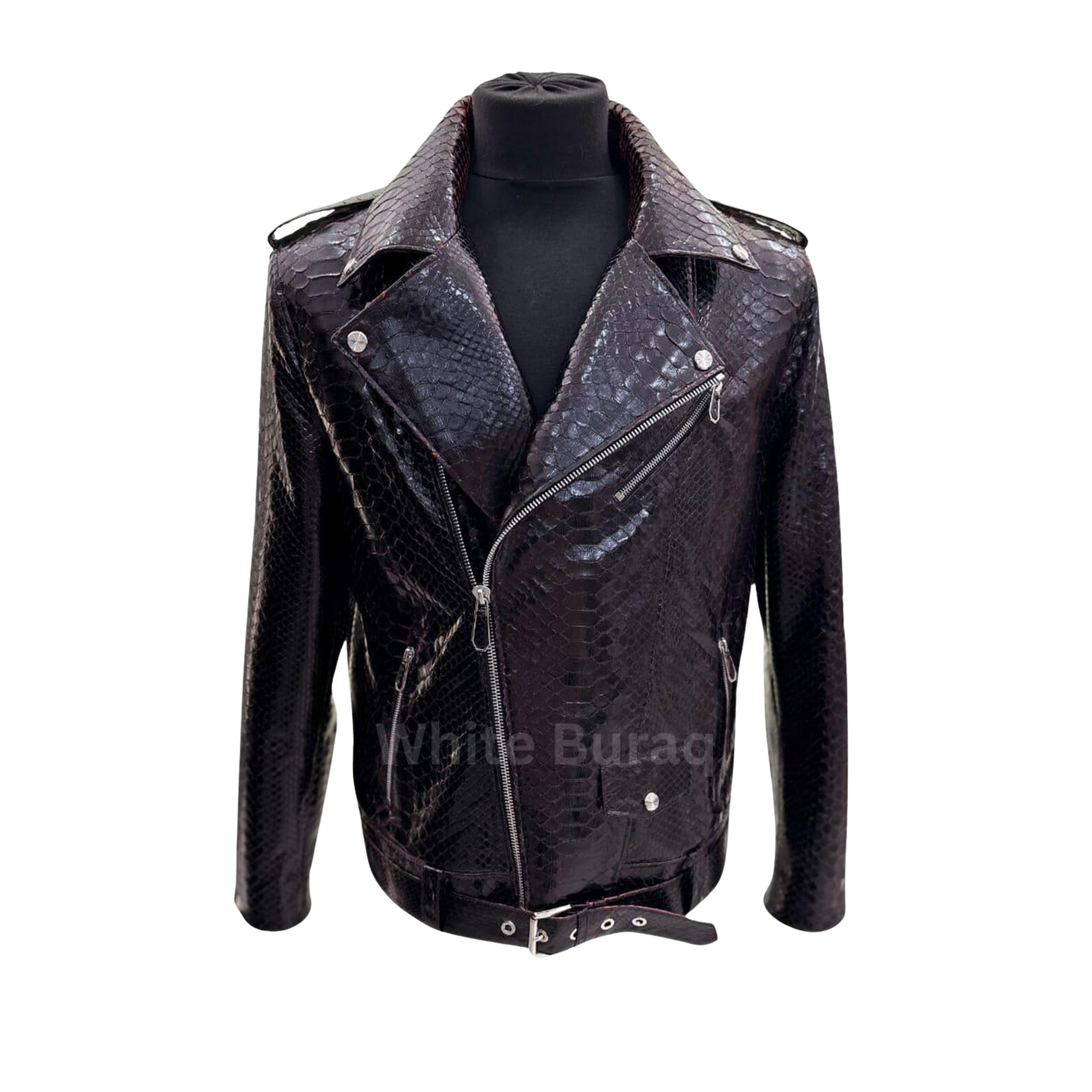 Black leather jacket on a mannequin