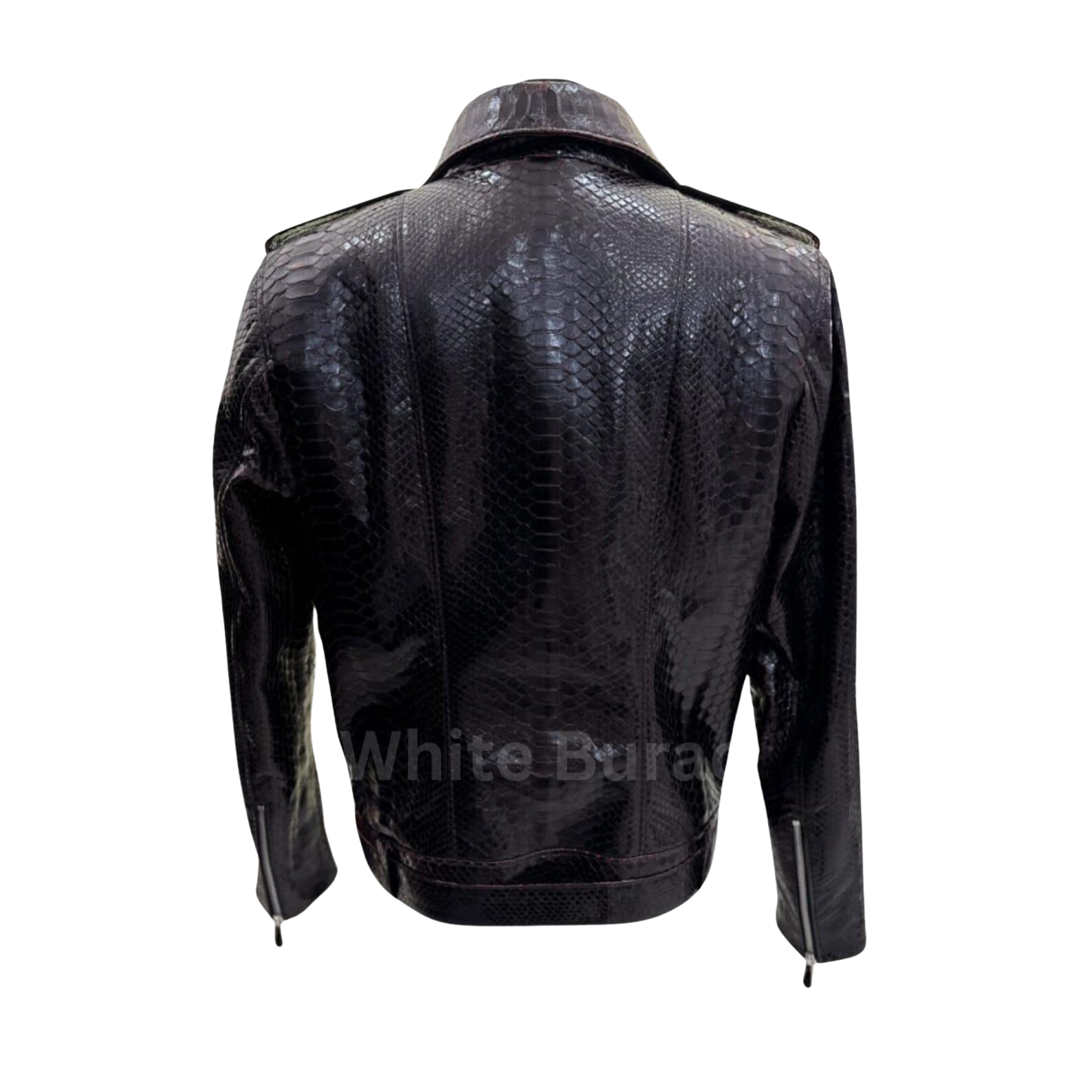 Black leather jacket with snake skin pattern