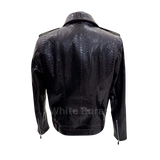 Black leather jacket with snake skin pattern