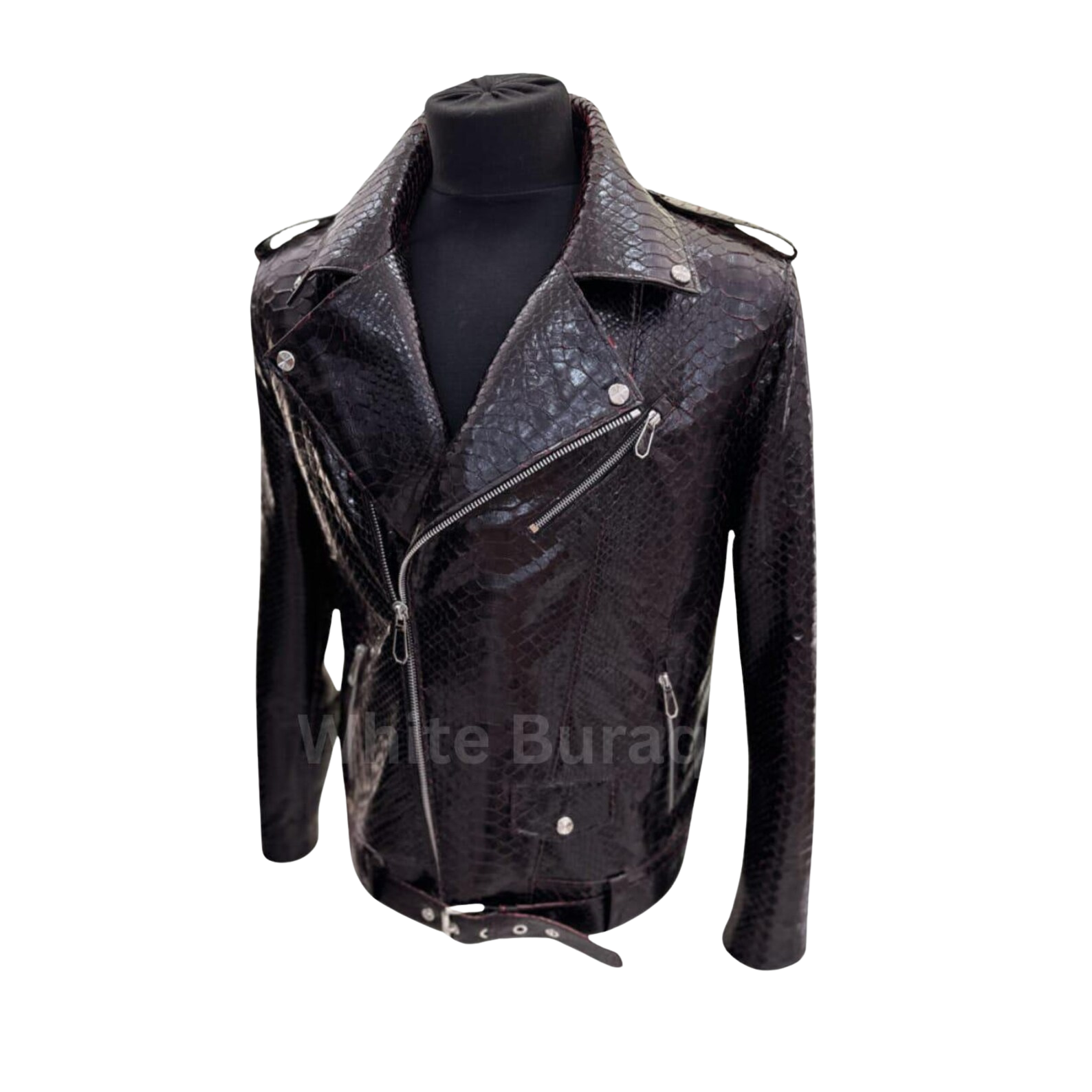 Black leather jacket on a mannequin