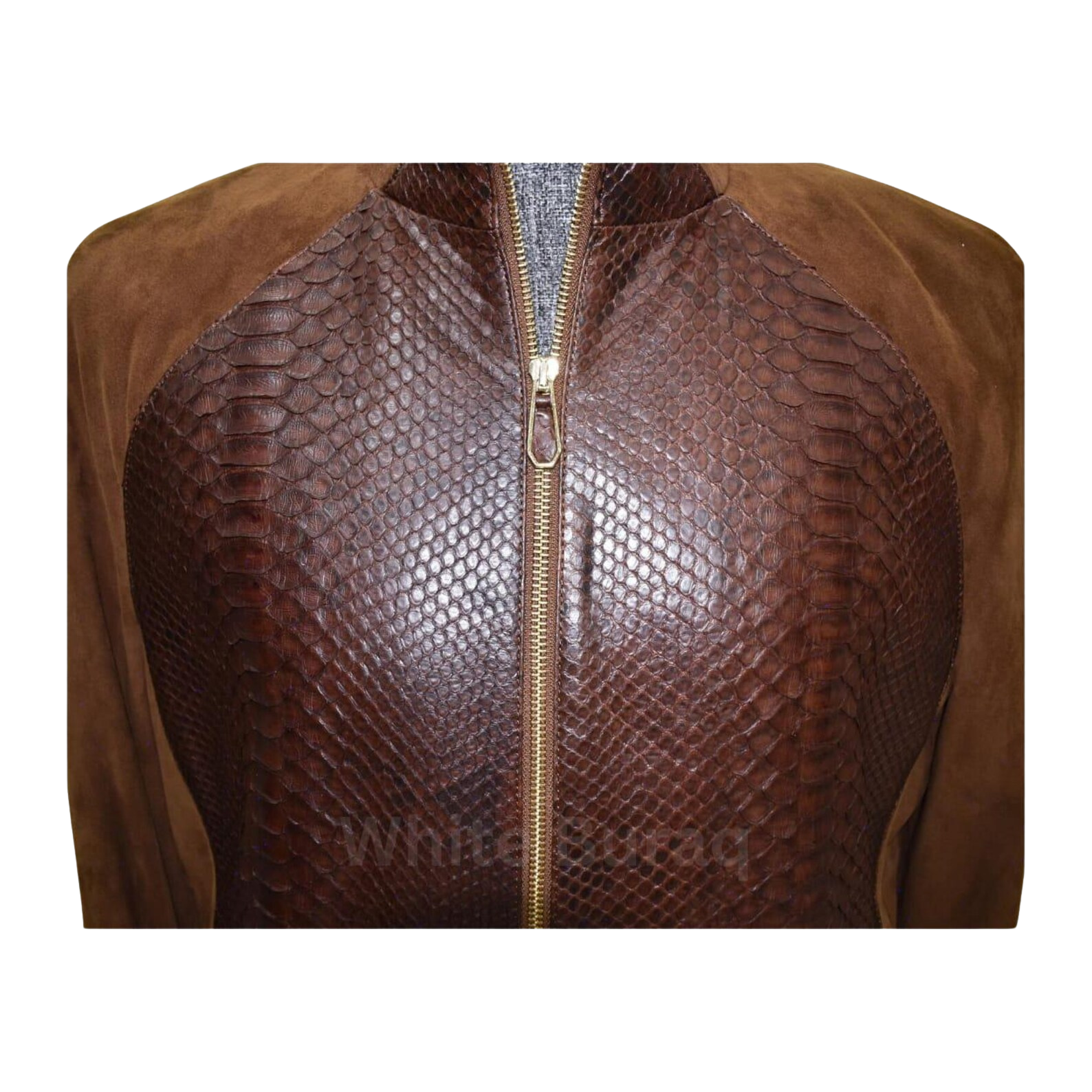 Brown leather jacket with snake skin pattern