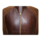 Brown leather jacket with snake skin pattern