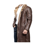Brown leather coat with fur collar
