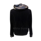 Black hoodie with a patterned hood