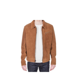 Brown suede jacket worn by a person