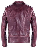 Back view of a maroon leather jacket