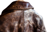 Close-up of a brown leather jacket
