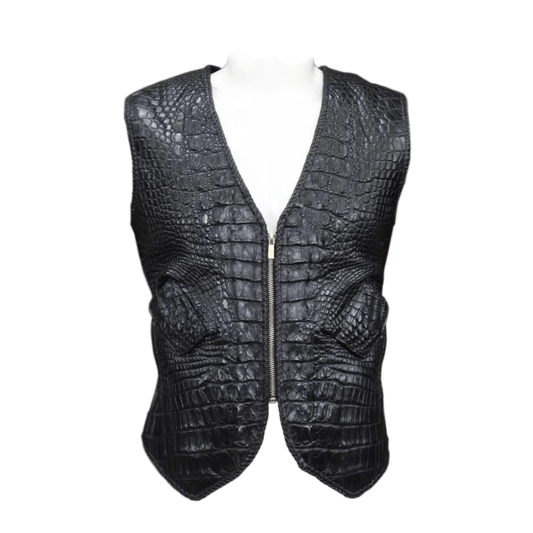 Black crocodile pattern vest on a mannequin