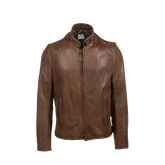 Brown leather jacket on a white background