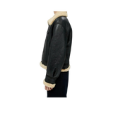 Black leather jacket with beige shearling lining