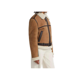 Brown leather jacket with fur trim