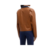 Brown leather jacket worn by a person
