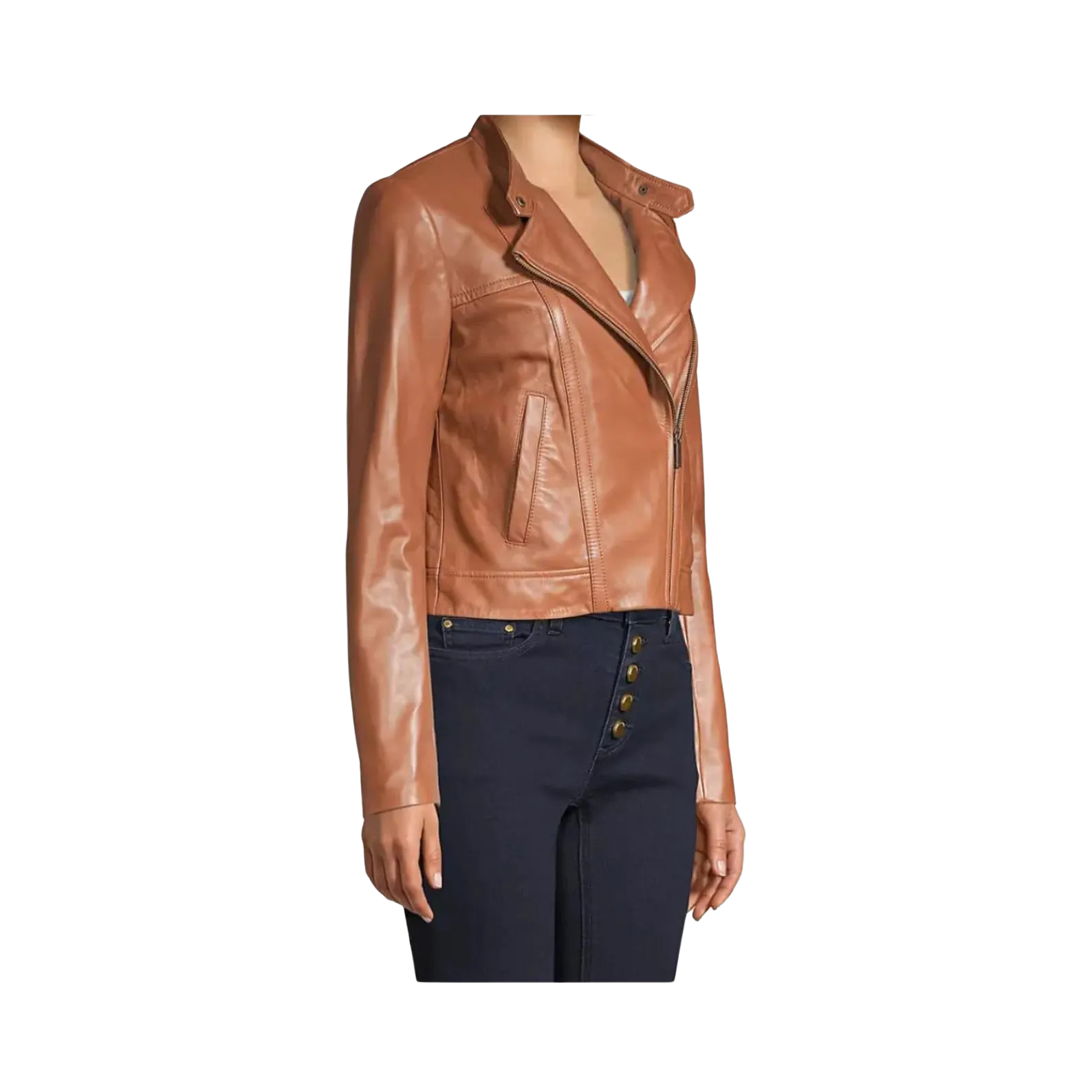 Brown leather jacket worn by a person