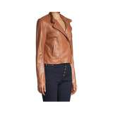 Brown leather jacket worn by a person