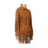 Brown fringed jacket worn by a person