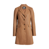 Brown coat with a visible brand label
