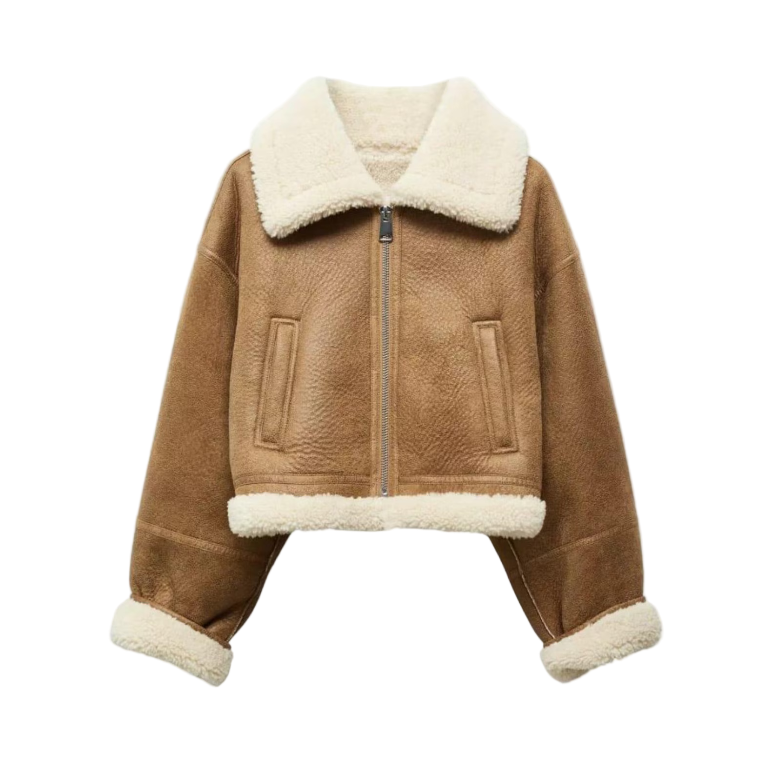 Brown jacket with white fur lining