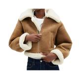 Brown jacket with white fur lining