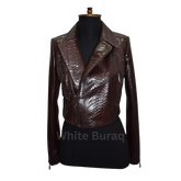 Burgundy leather jacket on a mannequin