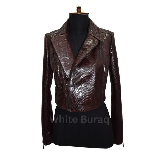 Burgundy leather jacket on a mannequin