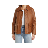 Brown leather jacket worn by a person