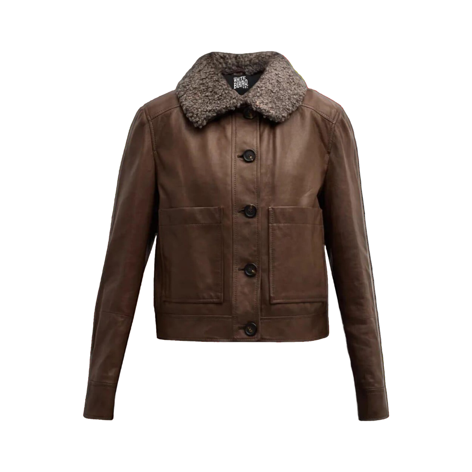 Brown leather jacket with a fur collar