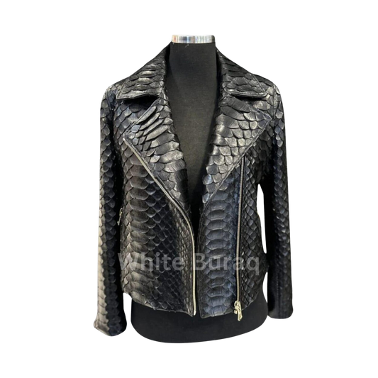 Black leather jacket with snake skin pattern