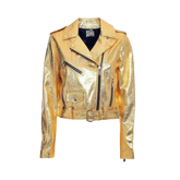 Gold Metallic Leather Biker Jacket