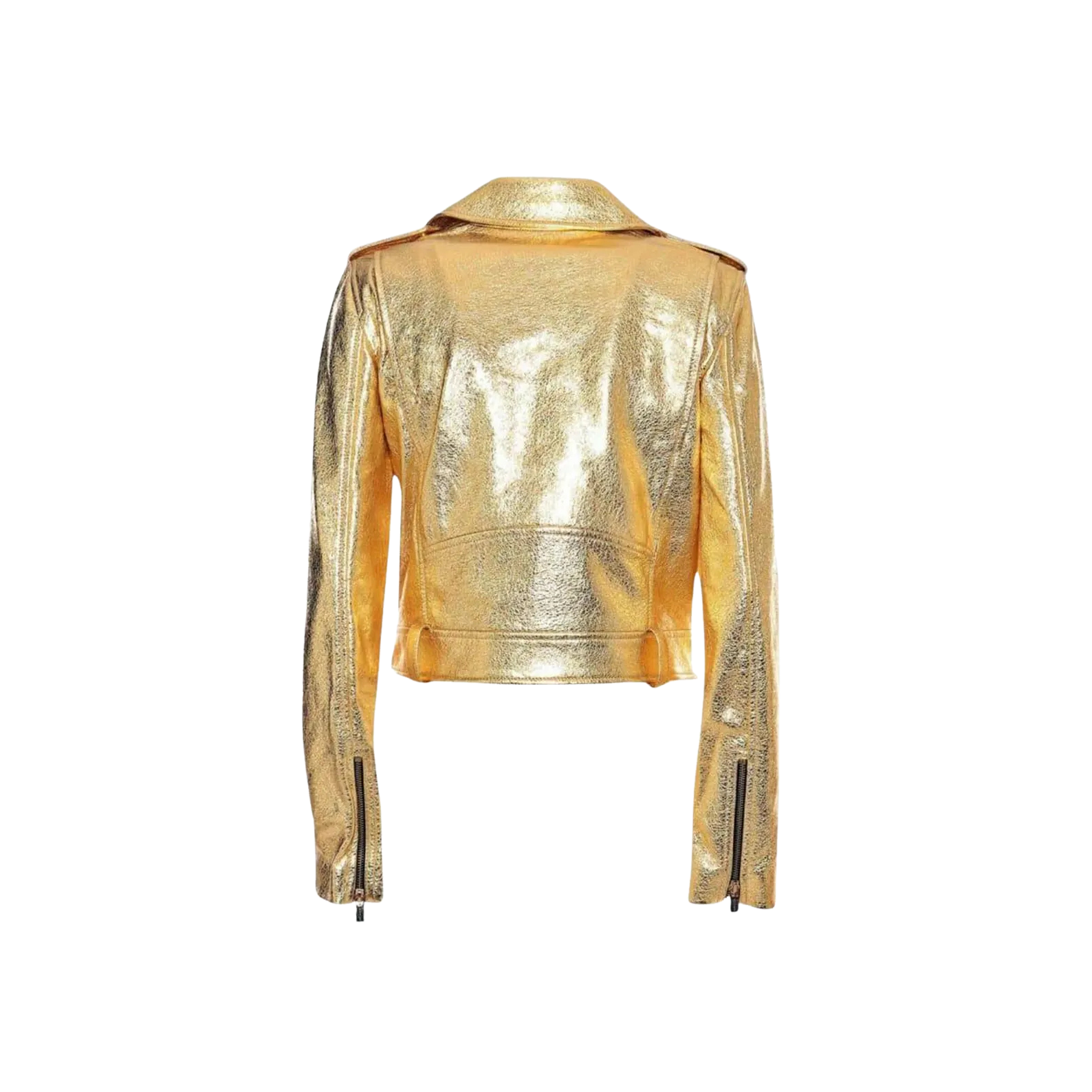 Gold Metallic Leather Biker Jacket