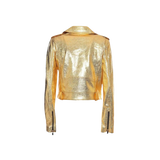 Gold Metallic Leather Biker Jacket