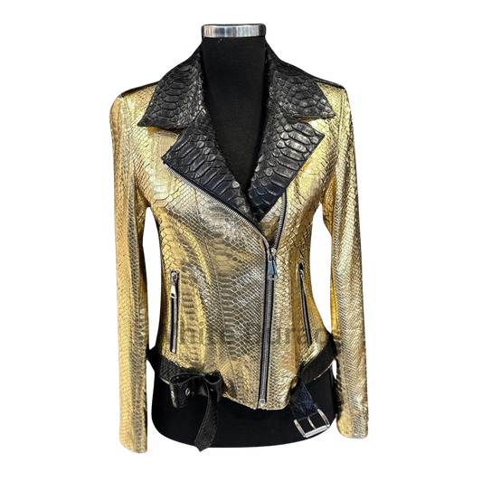 Gold and black leather jacket