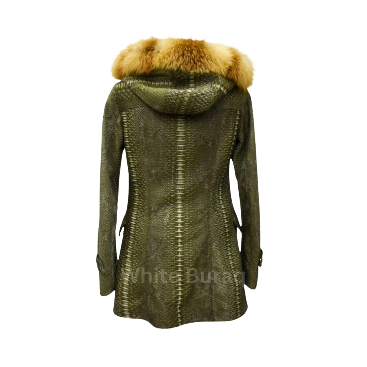 Green coat with fur hood