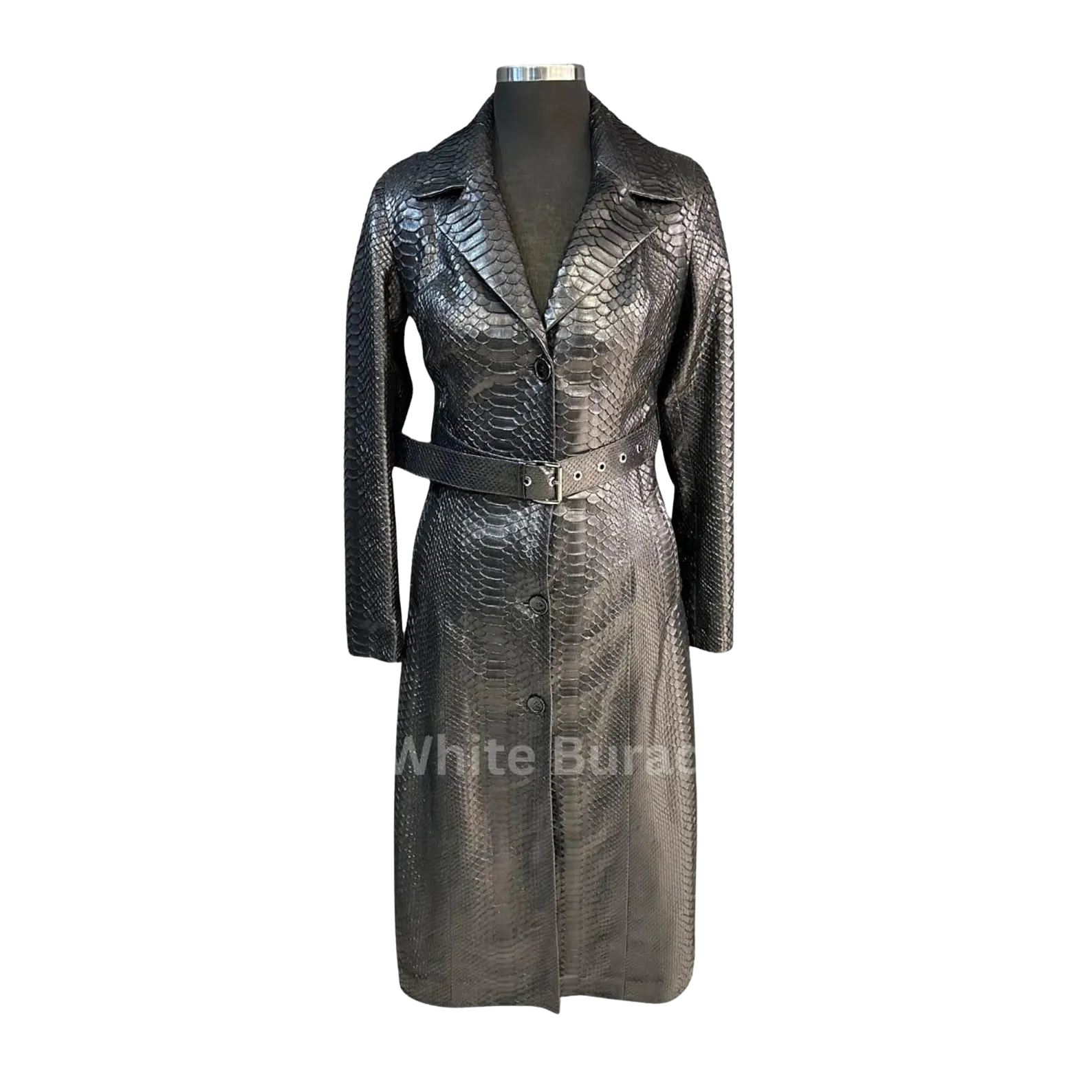 black metallic trench coat