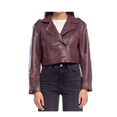 Purple leather jacket worn by a person