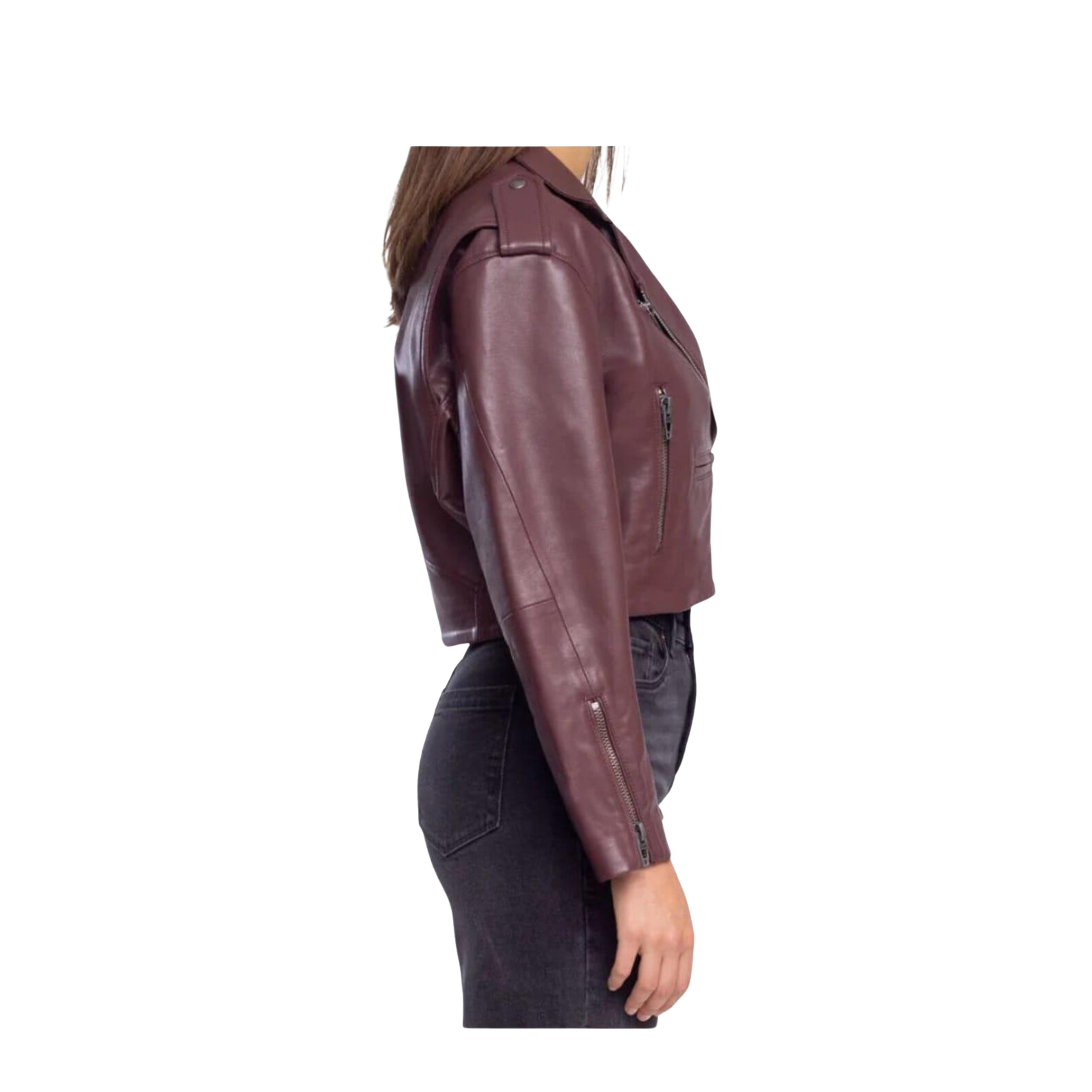 Brown leather jacket worn by a person