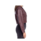 Brown leather jacket worn by a person