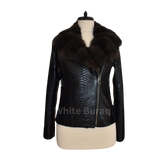 Black leather jacket with fur collar