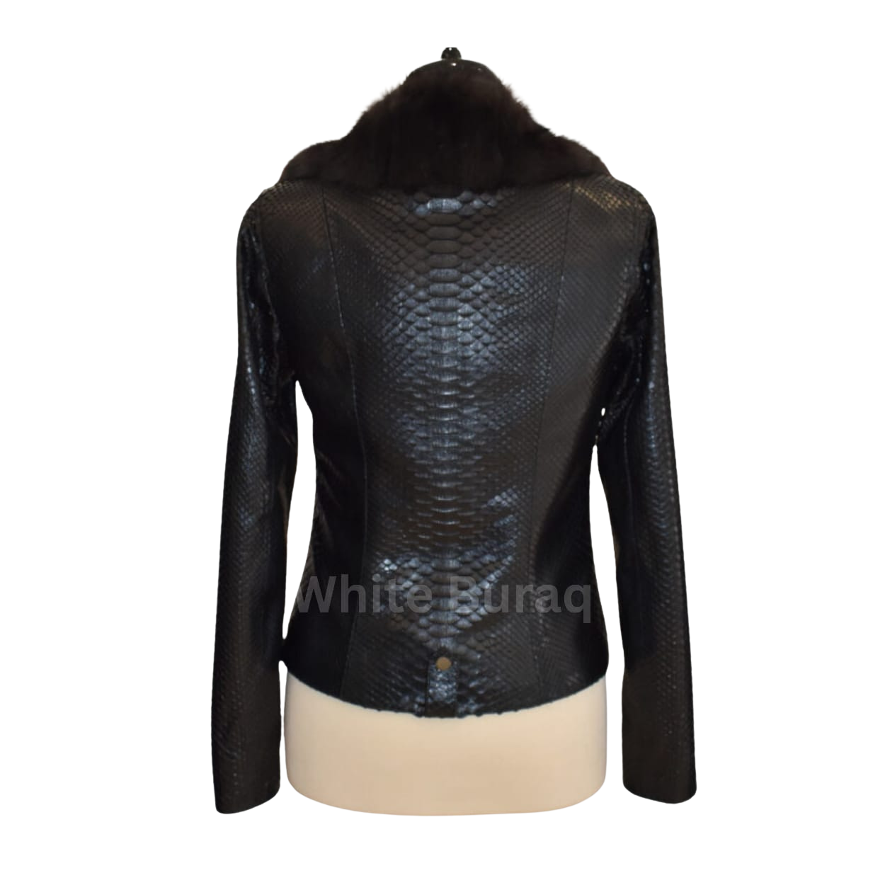Black leather jacket with snake skin pattern