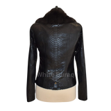Black leather jacket with snake skin pattern
